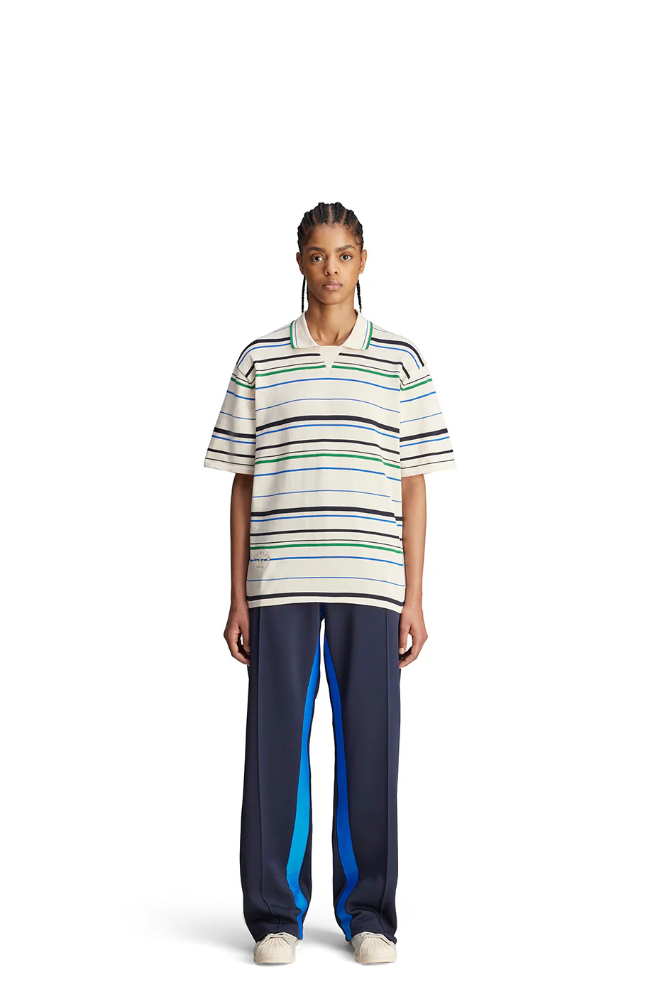 adidas x Wales Bonner Knit Polo 'Wonder White/Green/Blue Bird' - Image 4